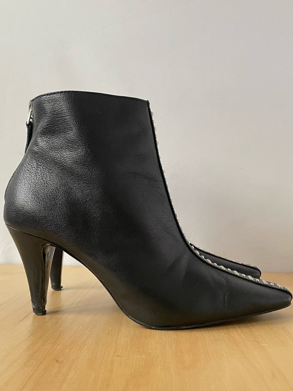 Zara Black Pointed Studded Leather Ankle Boots | EU 36